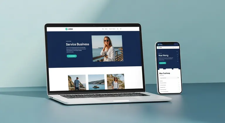 Illustration of a responsive small-business website on a laptop and phone